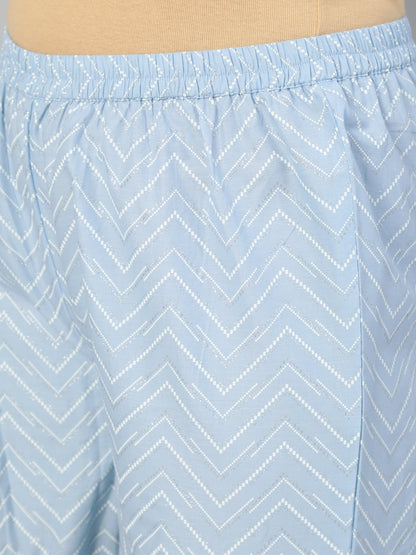 Women Powder Blue Printed Kurta With Plazo & Dupatta | LASVINI - Redefining Indian Fashion with Elegance