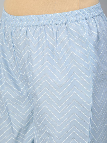 Women Powder Blue Printed Kurta With Plazo & Dupatta | LASVINI - Redefining Indian Fashion with Elegance