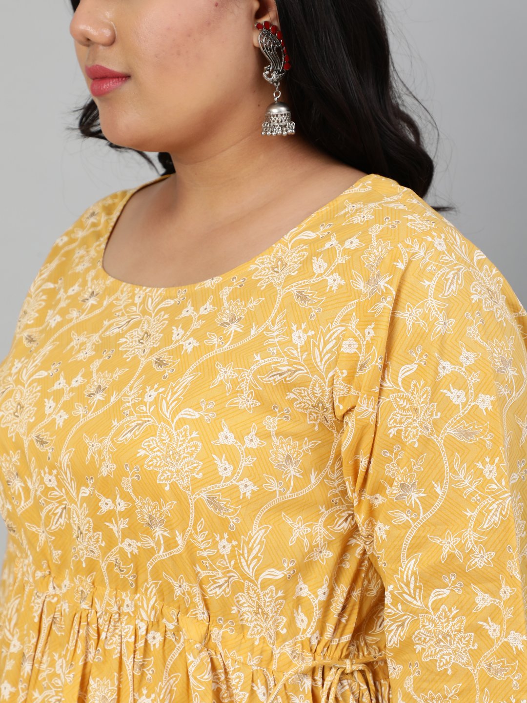 Women Yellow & Gold Floral Printed Kurta With Plazo & Dupatta | LASVINI - Redefining Indian Fashion with Elegance