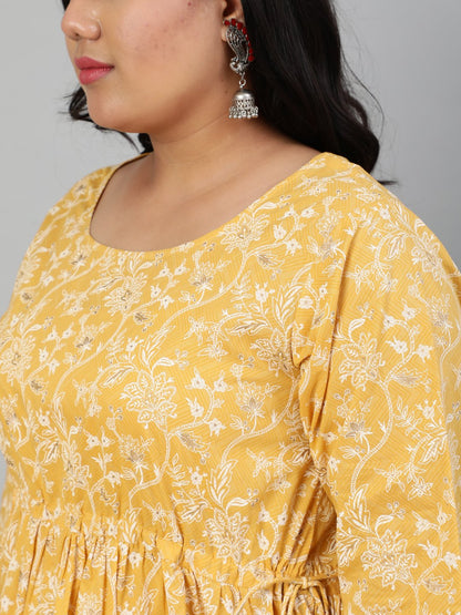 Women Yellow & Gold Floral Printed Kurta With Plazo & Dupatta | LASVINI - Redefining Indian Fashion with Elegance