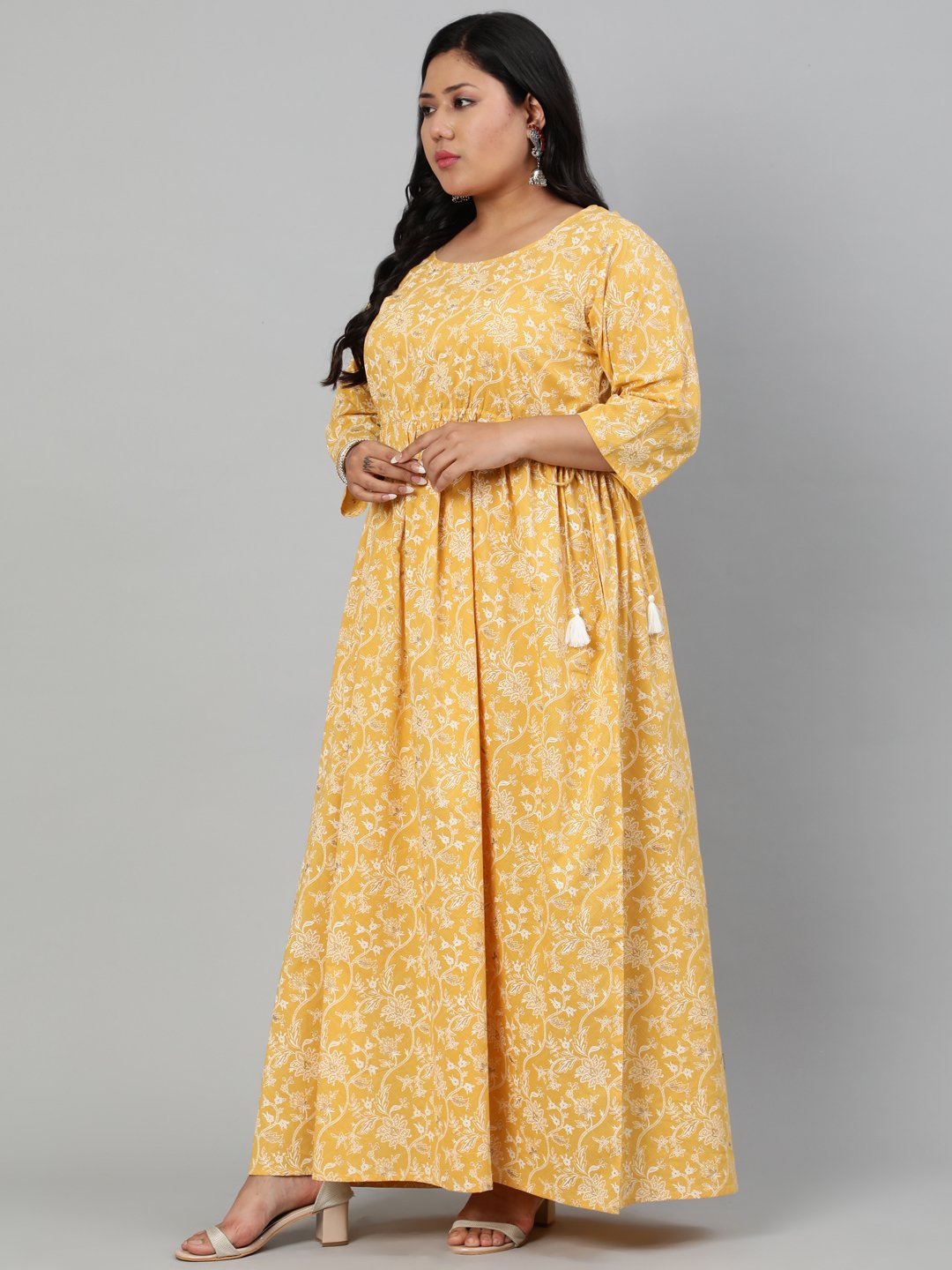 Women Yellow & Gold Floral Printed Kurta With Plazo & Dupatta | LASVINI - Redefining Indian Fashion with Elegance