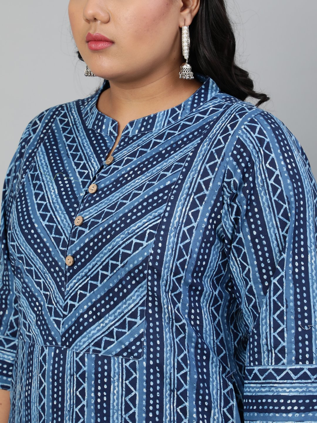 Women Blue Printed Straight Kurta With Round Neck & Three Quarters Sleeves | LASVINI - Redefining Indian Fashion with Elegance