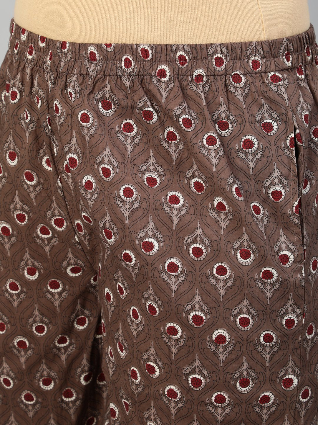 Women Maroon & Taupe Floral Printed Kurta With Plazo & Dupatta | LASVINI - Redefining Indian Fashion with Elegance