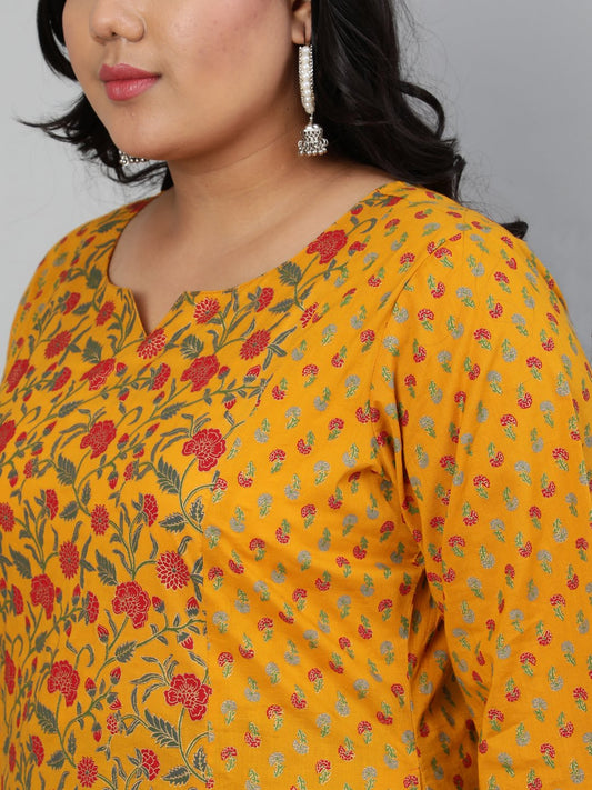 Women Mustard Printed Straight Kurta With Round Neck & Three Quarters Sleeves | LASVINI - Redefining Indian Fashion with Elegance
