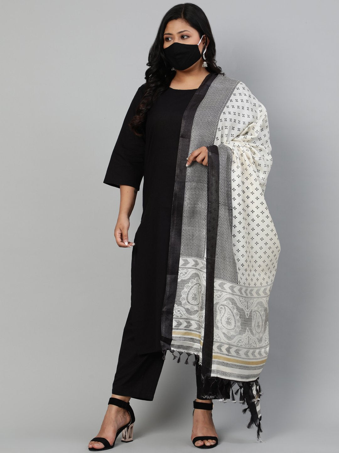 Women Solid Black Kurta With Pants & Dupatta | LASVINI - Redefining Indian Fashion with Elegance