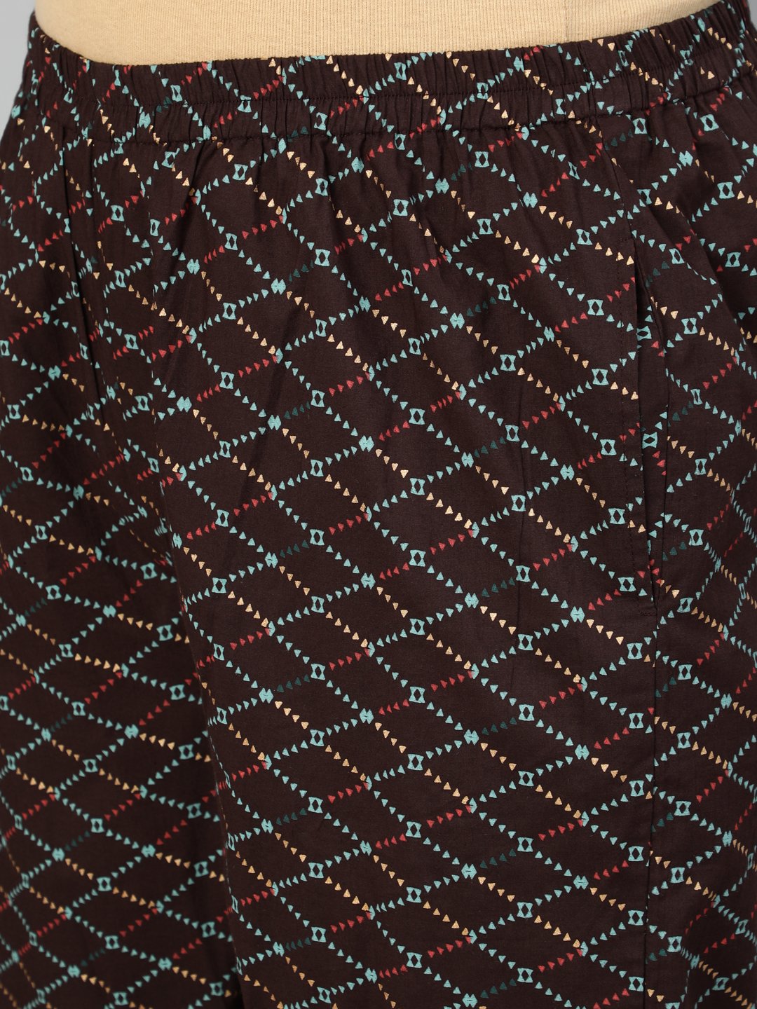 Women Sage Green & Brown Printed Straight Kurta With Plazao & Dupatta | LASVINI - Redefining Indian Fashion with Elegance