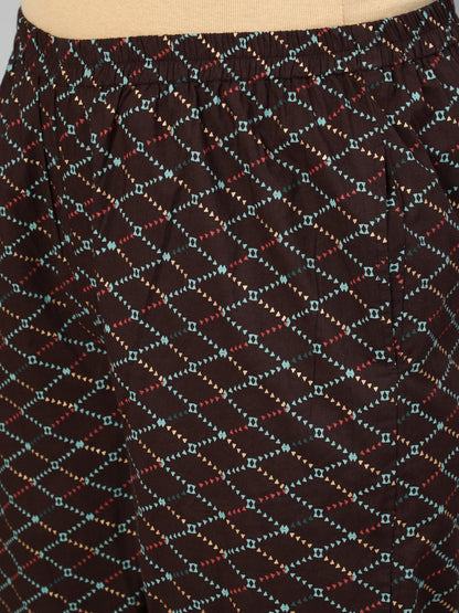 Women Sage Green & Brown Printed Straight Kurta With Plazao & Dupatta | LASVINI - Redefining Indian Fashion with Elegance