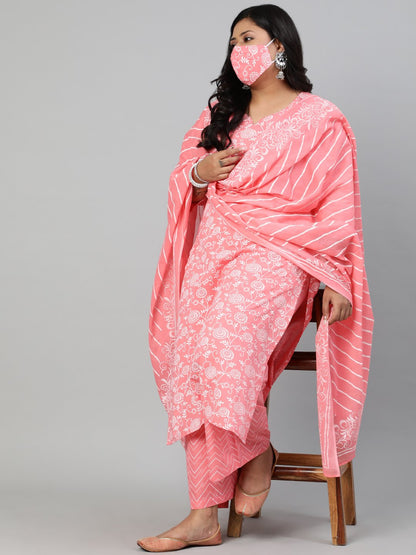 Women Pink Printed Straight Kurta With Plazo & Dupatta | LASVINI - Redefining Indian Fashion with Elegance