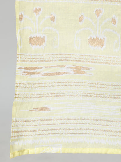 Women Light Yellow & Gold Floral Printed Straight Kurta With Plazo & Dupatta | LASVINI - Redefining Indian Fashion with Elegance
