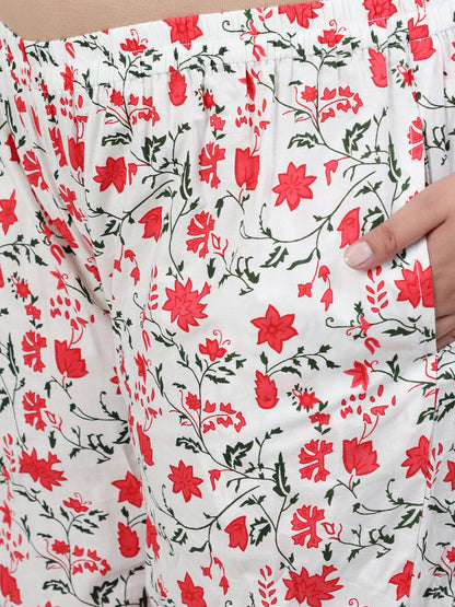 Plus Size Women Off-White Floral Printed Night Suit With Half Sleeves | LASVINI - Redefining Indian Fashion with Elegance