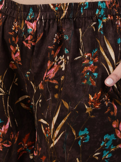 Plus Size Women Brown Floral Printed Night Suit With Half Sleeves | LASVINI - Redefining Indian Fashion with Elegance