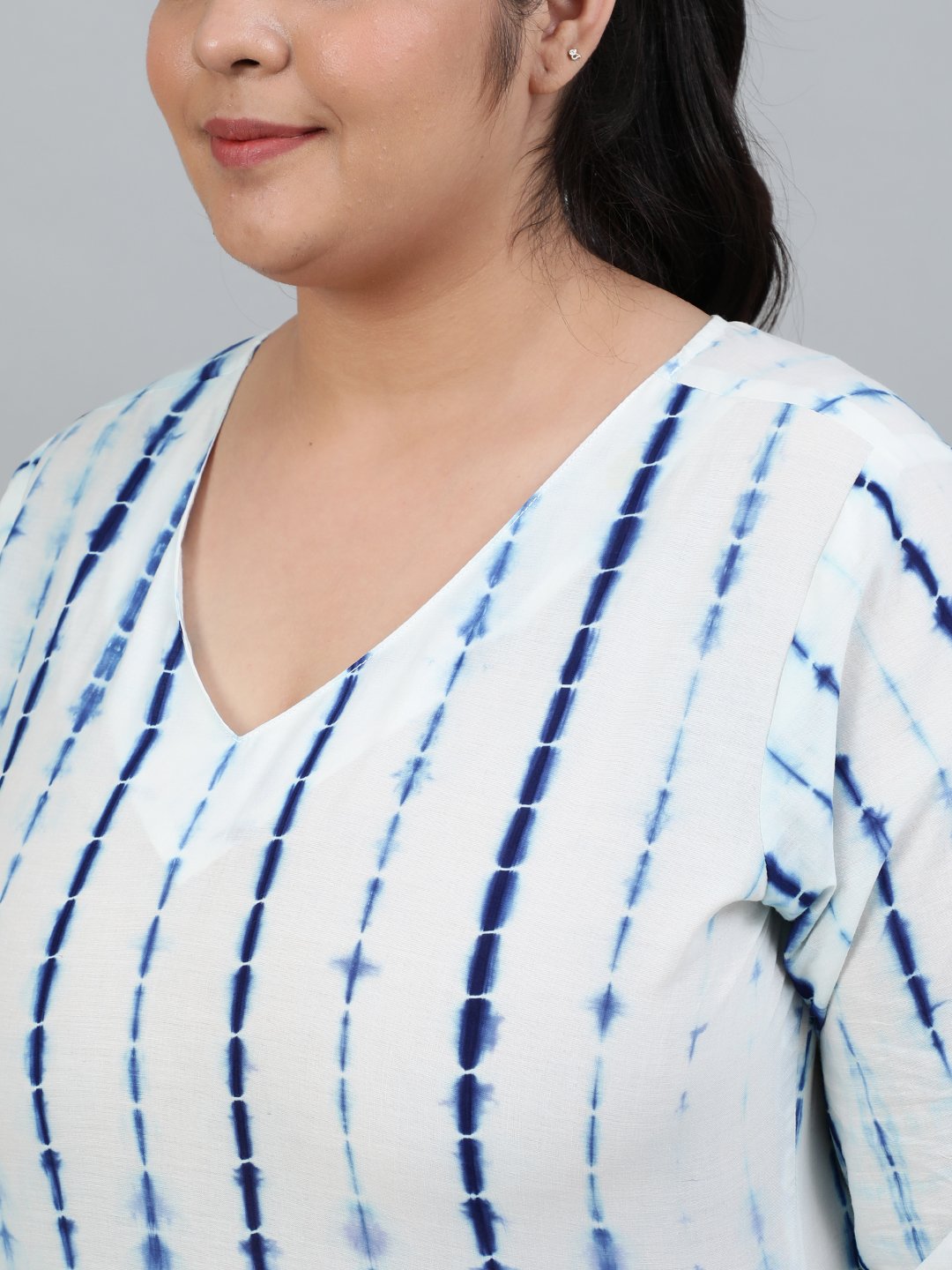 Plus Size Women Off- White Tie-Dye Printed Night Suit With Half Sleeves | LASVINI - Redefining Indian Fashion with Elegance