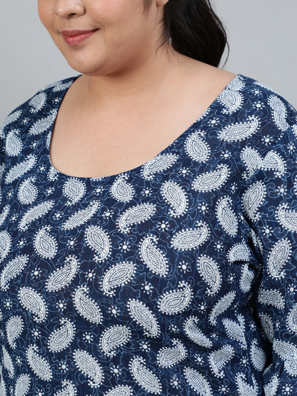 Plus Size Women Blue Printed Night Suit With Half Sleeves | LASVINI - Redefining Indian Fashion with Elegance