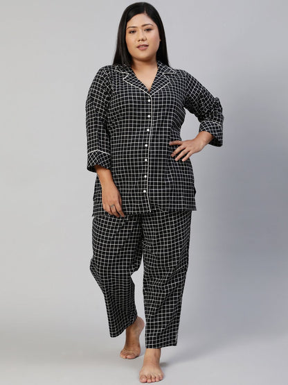 Women Black Checked Night Suit | LASVINI - Redefining Indian Fashion with Elegance