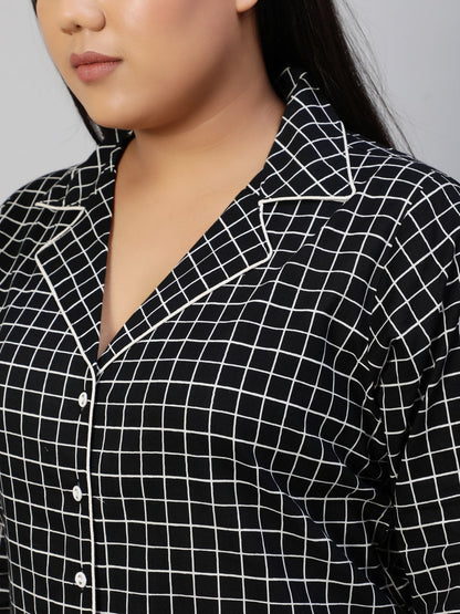 Women Black Checked Night Suit | LASVINI - Redefining Indian Fashion with Elegance