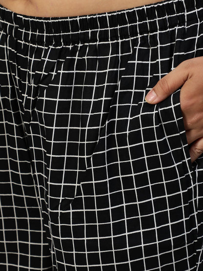 Women Black Checked Night Suit | LASVINI - Redefining Indian Fashion with Elegance