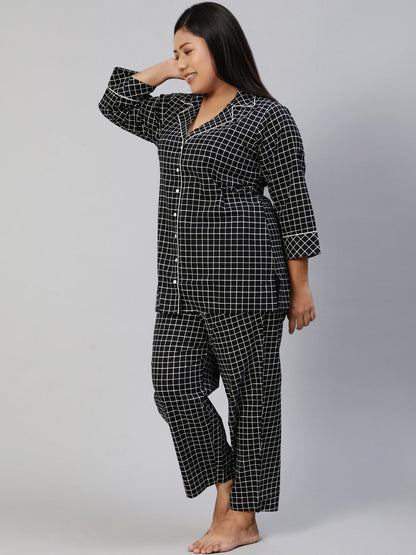 Women Black Checked Night Suit | LASVINI - Redefining Indian Fashion with Elegance