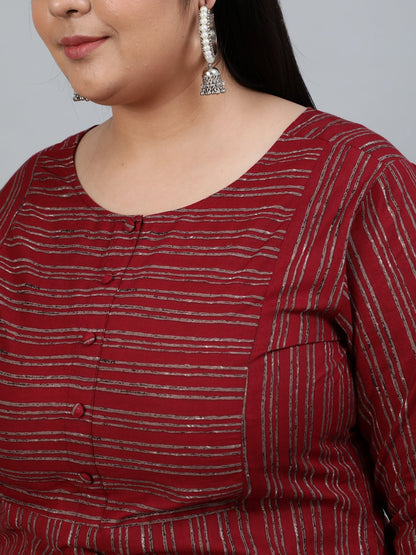Plus Size Women Maroon Printed Straight Kurta With Palazo & Dupatta | LASVINI - Redefining Indian Fashion with Elegance