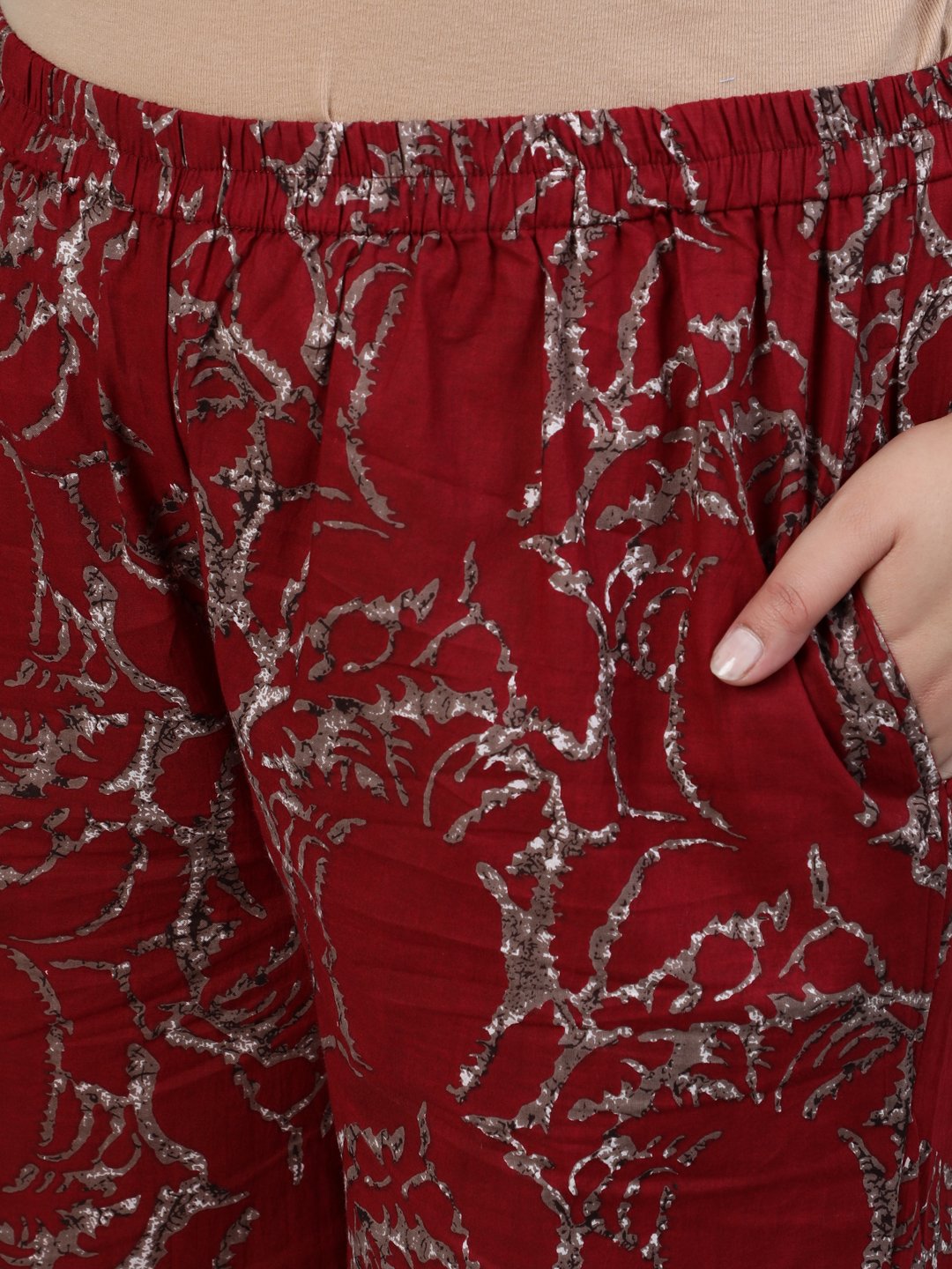 Plus Size Women Maroon Printed Straight Kurta With Palazo & Dupatta | LASVINI - Redefining Indian Fashion with Elegance