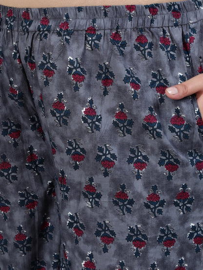 Plus Size Women Grey Printed Straight Kurta With Palazo & Dupatta | LASVINI - Redefining Indian Fashion with Elegance