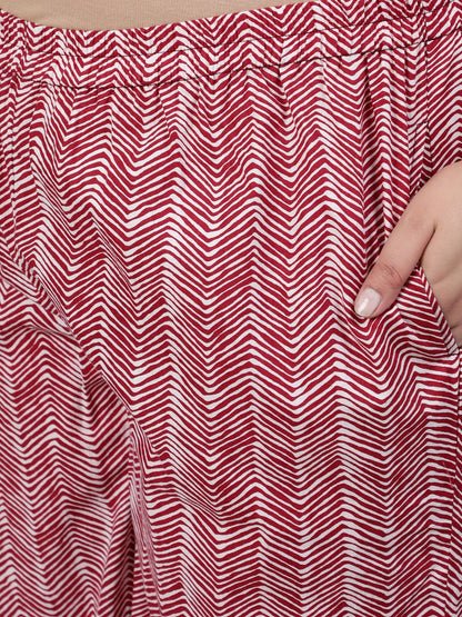 Plus Size Women Red Printed Straight Kurta With Palazo & Dupatta | LASVINI - Redefining Indian Fashion with Elegance