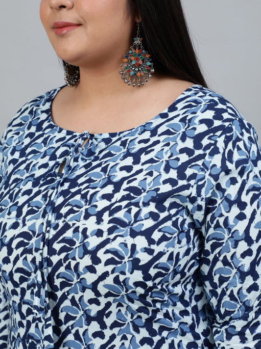 Plus Size Women Blue Printed Straight Kurta With Palazo & Dupatta | LASVINI - Redefining Indian Fashion with Elegance