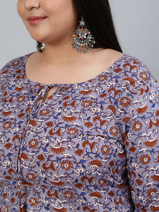 Plus Size Women Grey Printed Straight Kurta With Palazo & Dupatta | LASVINI - Redefining Indian Fashion with Elegance