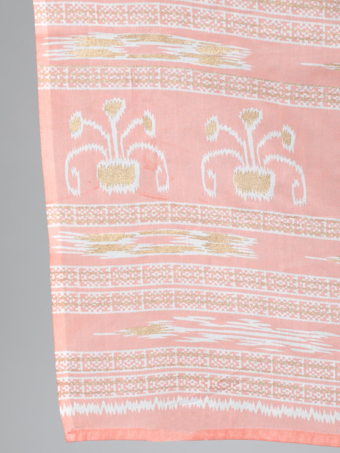 Plus Size Women Peach & Gold Printed Straight Kurta With Palazo & Dupatta | LASVINI - Redefining Indian Fashion with Elegance