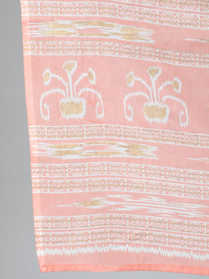 Plus Size Women Peach & Gold Printed Straight Kurta With Palazo & Dupatta | LASVINI - Redefining Indian Fashion with Elegance