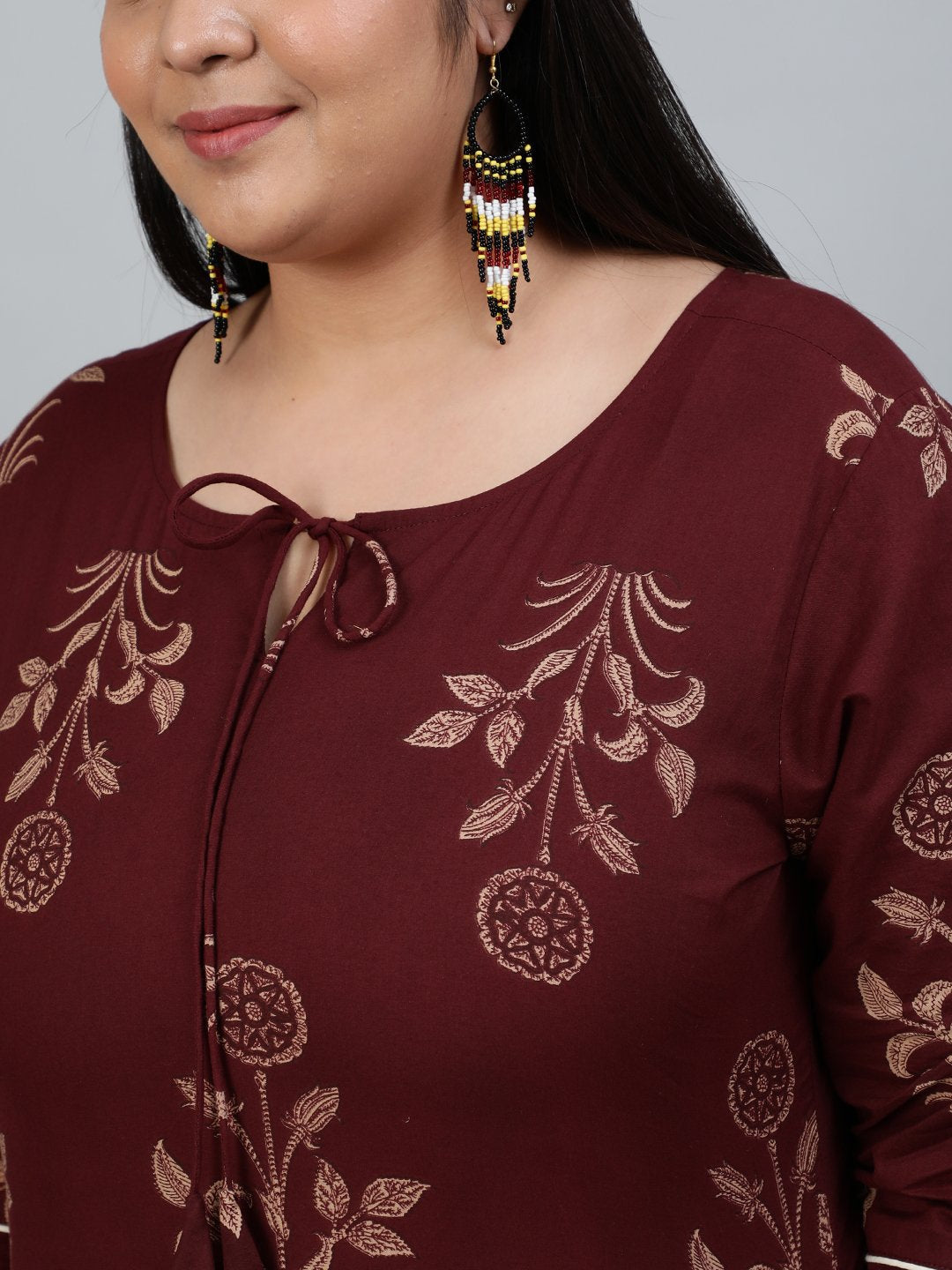 Plus Size Women Brown & Gold Printed Straight Kurta With Palazo & Dupatta | LASVINI - Redefining Indian Fashion with Elegance