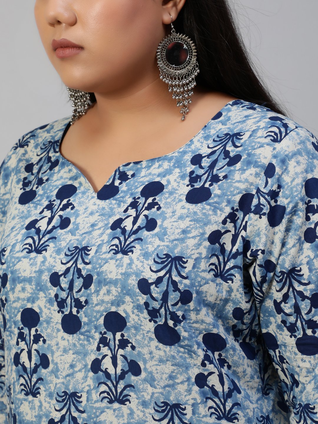 Women Blue Printed Straight Kurta With Plazo & Dupatta | LASVINI - Redefining Indian Fashion with Elegance