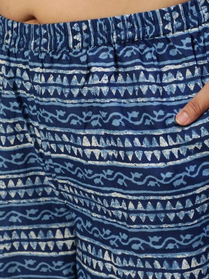 Women Blue Printed Straight Kurta With Plazo & Dupatta | LASVINI - Redefining Indian Fashion with Elegance