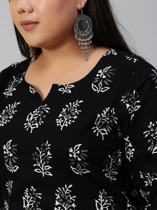 Women Black Printed Straight Kurta With Plazo & Dupatta | LASVINI - Redefining Indian Fashion with Elegance