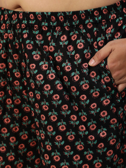 Women Black & Peach Printed Straight Kurta With Plazo & Dupatta | LASVINI - Redefining Indian Fashion with Elegance