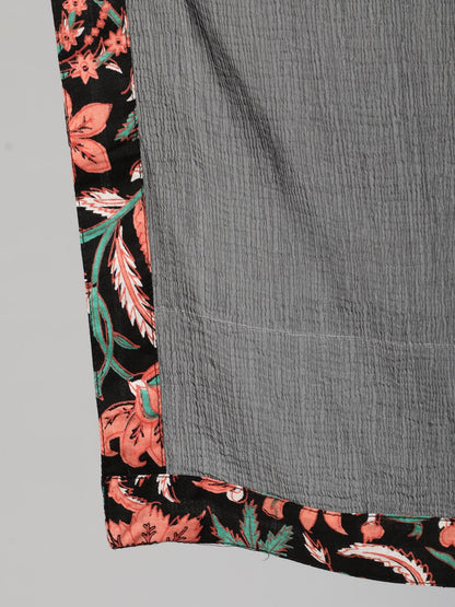 Women Black & Peach Printed Straight Kurta With Plazo & Dupatta | LASVINI - Redefining Indian Fashion with Elegance