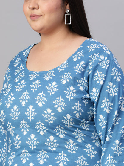 Women Blue Printed Straight Kurta With Plazo & Dupatta | LASVINI - Redefining Indian Fashion with Elegance