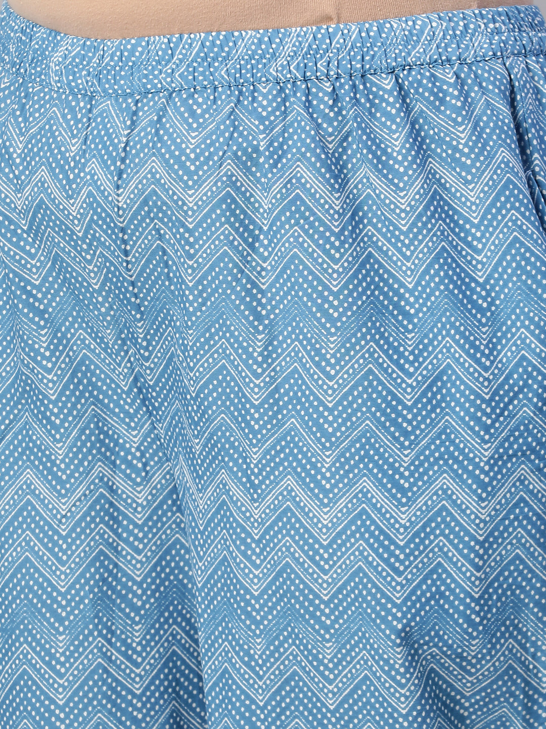 Women Blue Printed Straight Kurta With Plazo & Dupatta | LASVINI - Redefining Indian Fashion with Elegance