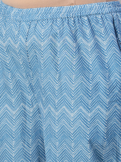 Women Blue Printed Straight Kurta With Plazo & Dupatta | LASVINI - Redefining Indian Fashion with Elegance