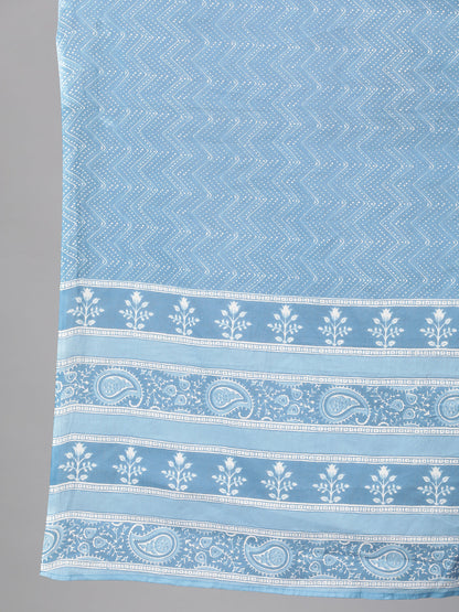Women Blue Printed Straight Kurta With Plazo & Dupatta | LASVINI - Redefining Indian Fashion with Elegance