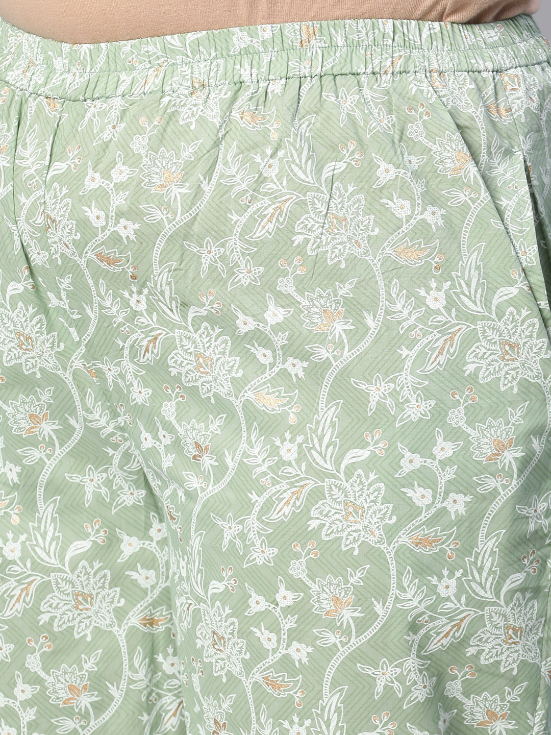 Women Green Printed Straight Kurta With Plazo & Dupatta | LASVINI - Redefining Indian Fashion with Elegance