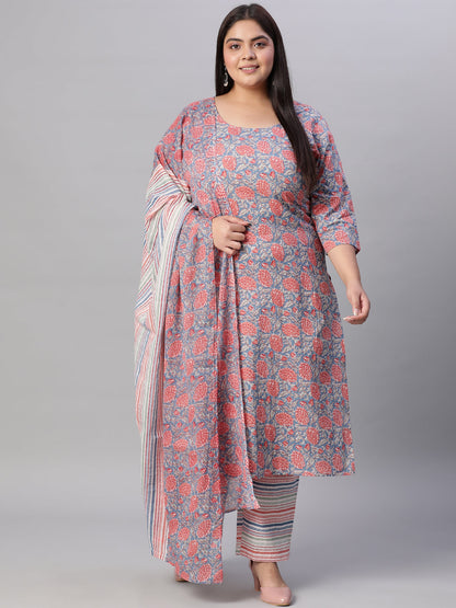 Women Blue Printed Straight Kurta With Plazo & Dupatta | LASVINI - Redefining Indian Fashion with Elegance