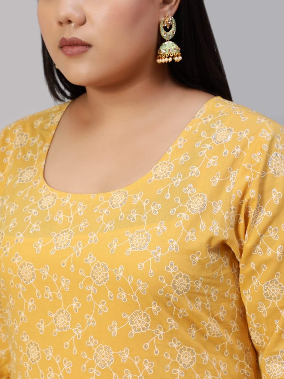Women Yellow & Glitter Printed Straight Kurta With Plazo & Dupatta | LASVINI - Redefining Indian Fashion with Elegance