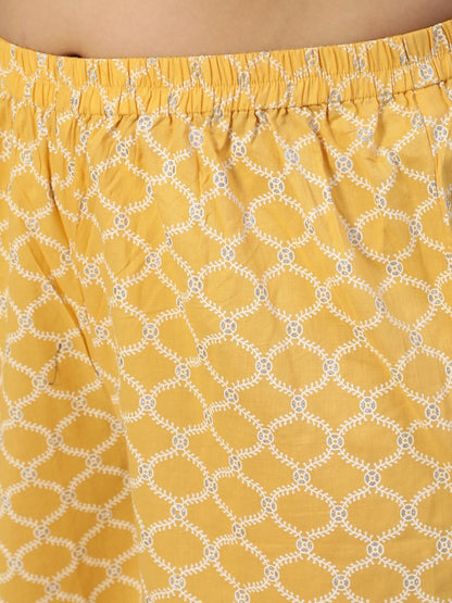 Women Yellow & Glitter Printed Straight Kurta With Plazo & Dupatta | LASVINI - Redefining Indian Fashion with Elegance