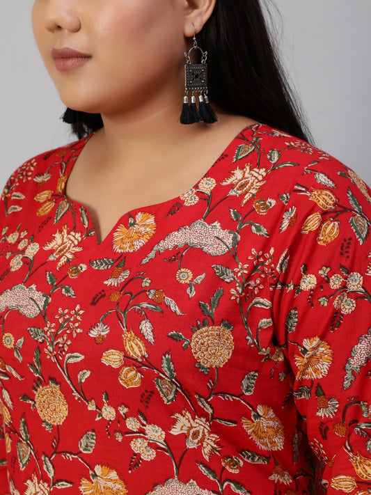 Women Red Printed Straight Kurta With Plazo & Dupatta | LASVINI - Redefining Indian Fashion with Elegance