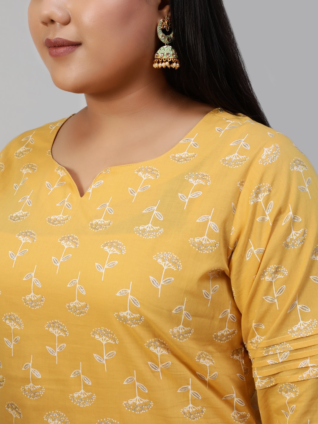 Women Yellow & Glitter Printed Straight Kurta With Plazo & Dupatta | LASVINI - Redefining Indian Fashion with Elegance