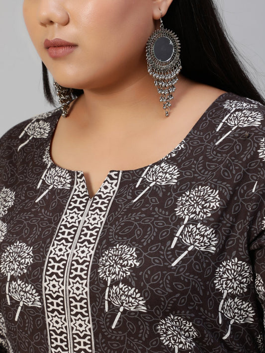 Women Dark Grey Printed Straight Kurta With Plazo & Dupatta | LASVINI - Redefining Indian Fashion with Elegance