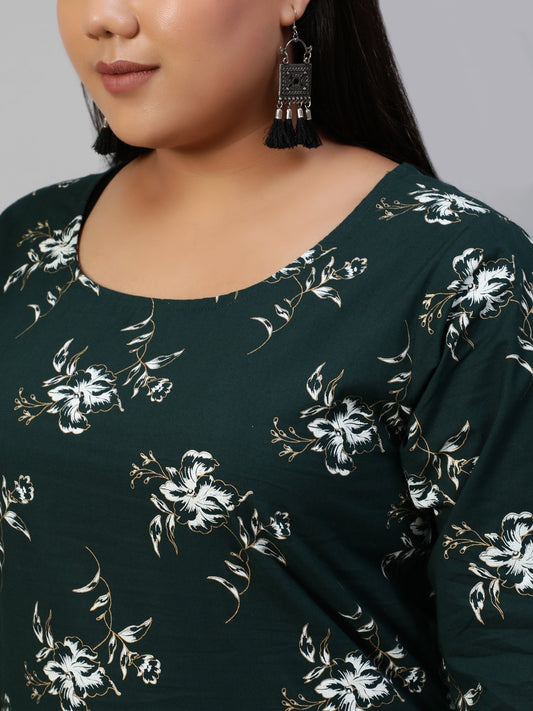 Women Green & Gold Printed Straight Kurta With Plazo & Dupatta | LASVINI - Redefining Indian Fashion with Elegance