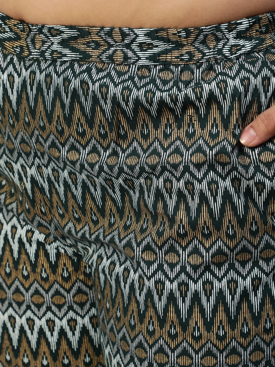 Women Green & Gold Printed Straight Kurta With Plazo & Dupatta | LASVINI - Redefining Indian Fashion with Elegance