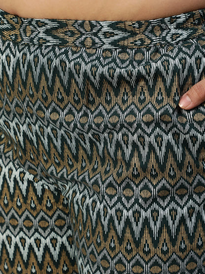 Women Green & Gold Printed Straight Kurta With Plazo & Dupatta | LASVINI - Redefining Indian Fashion with Elegance