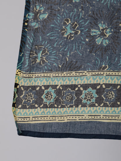 Women Plus Size Blue Floral Printed Kurta And Palazzo With Dupatta | LASVINI - Redefining Indian Fashion with Elegance
